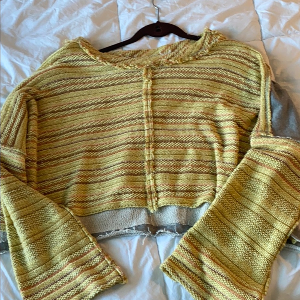 Free people large gray and yellow sweater
